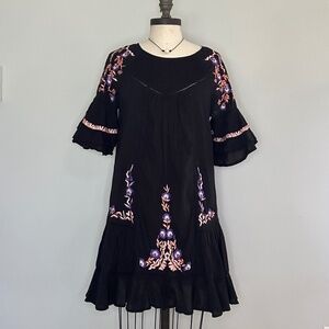 Embroidered Black Mini Dress